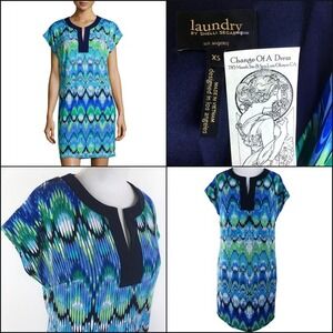 Laundry by Shelli Segal Stretchy Shift Dress XS MCM Ikat Retro 60s Summer Resort